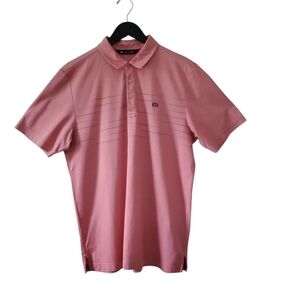 Travis Mathew Golf Polo Shirt Striped Casual Athletic Mens Size L Pink